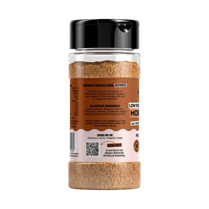 Mingle Moroccan All Natural Seasoning side label with product information