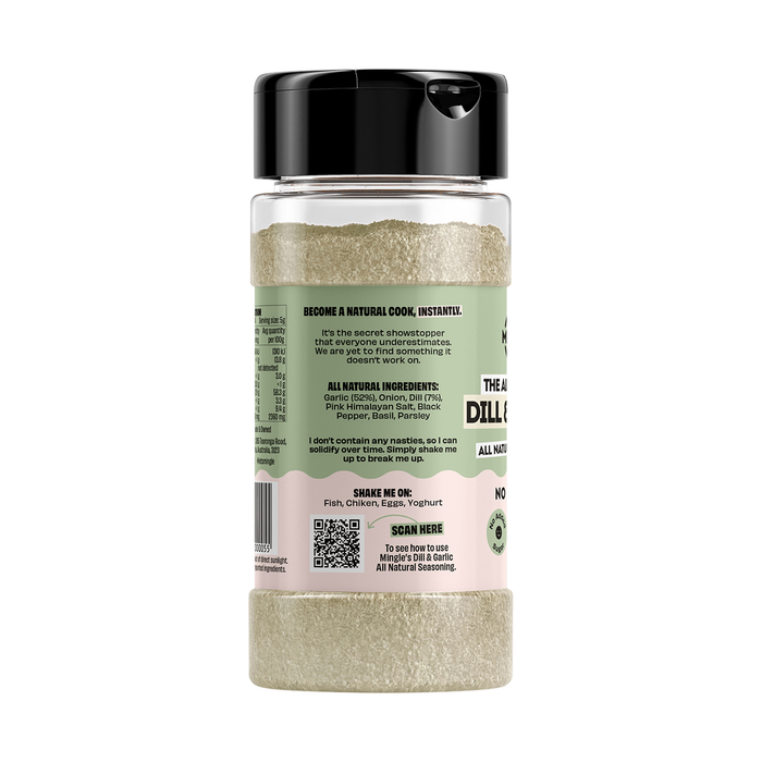 Mingle Dill & Garlic All Natural Seasoning side label with product information