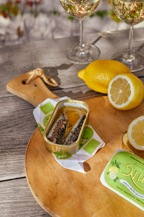 Nuri Sardines in Olive Oil with Lemon serving suggestion; other ingredients not included