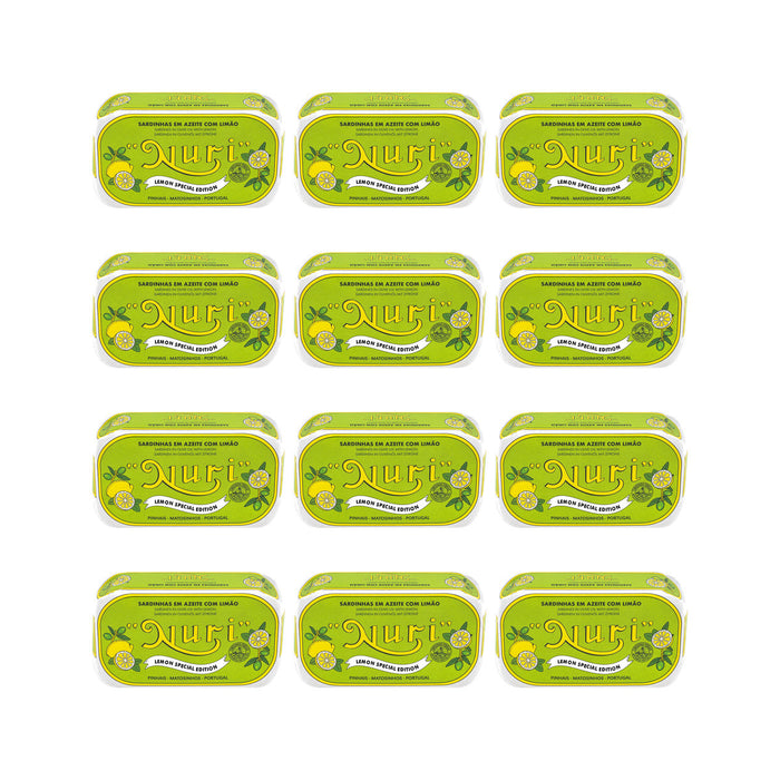 Nuri Sardines in Olive Oil with Lemon 125g — 12 matching tins
