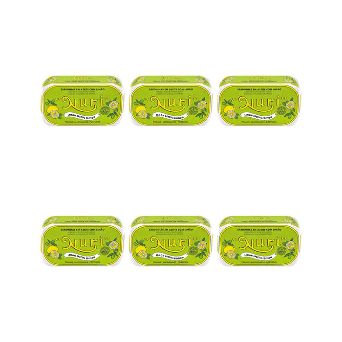 Nuri Sardines in Olive Oil with Lemon 125g — 6 matching tins