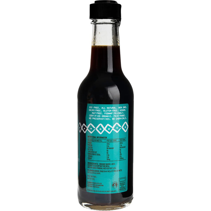 Niulife Organic Coconut Amino Sauce Naked 250ml bottle showcasing clean, natural ingredients and nutritional information.