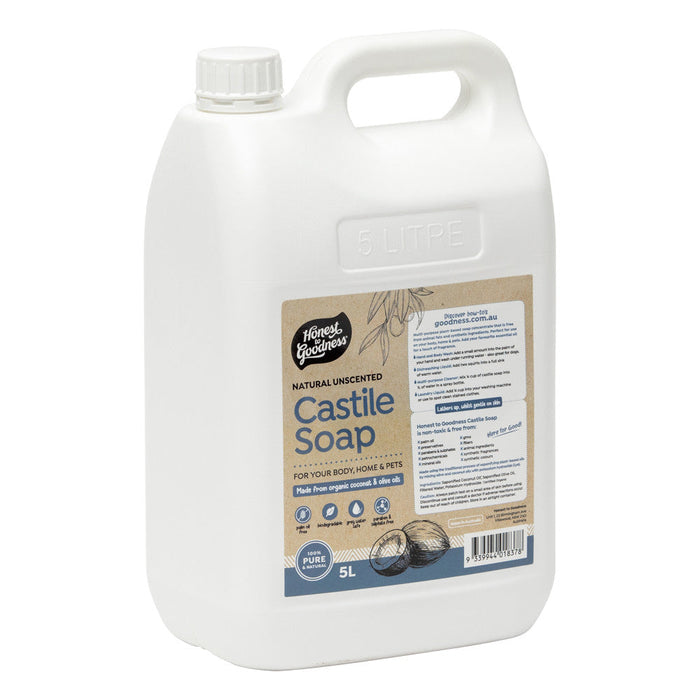 Honest To Goodness Natural Unscented Castile Soap 5L back label
