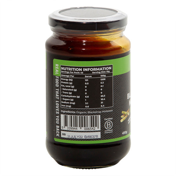 Honest To Goodness Certified Organic & Vegan Blackstrap Molasses 450g