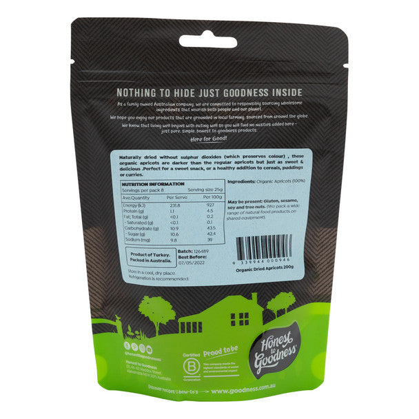 Honest to Goodness Organic Dried Apricots 200g