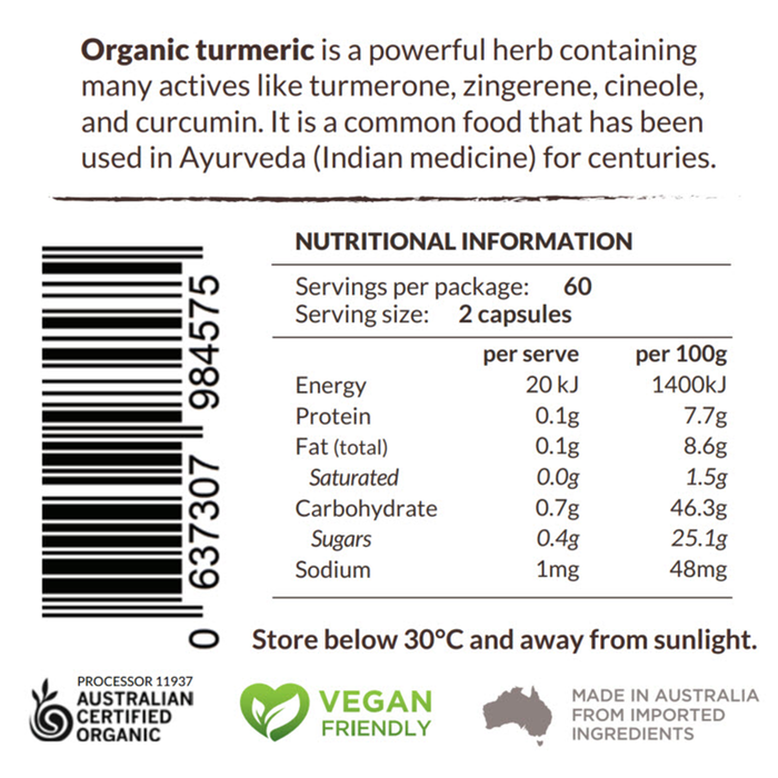 Therapeia Australia Organic Turmeric Original 120 Capsules 3 Pack