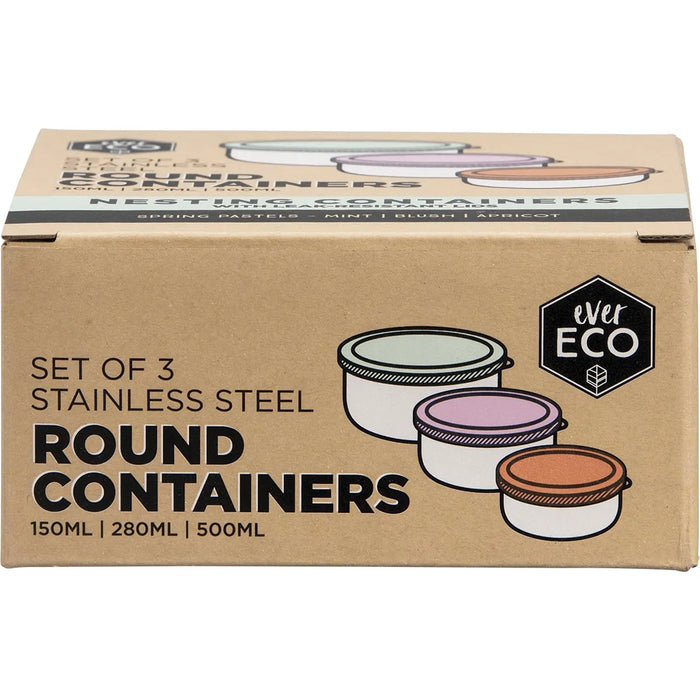 Ever Eco Stainless Steel Round Nesting Containers Spring Pastels 3 Pack