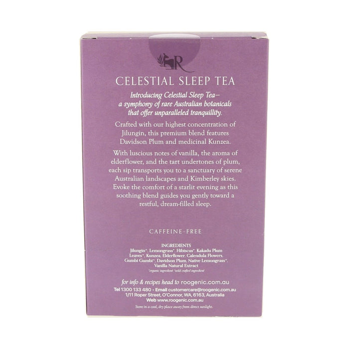 Roogenic Celestial Sleep Tea 18 Tea Bags — ingredients and back label