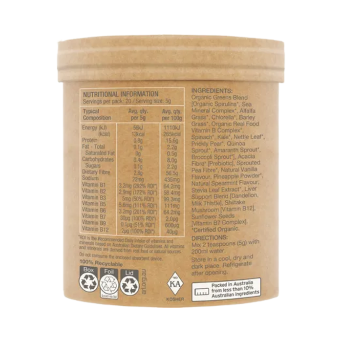 Amazonia Raw Organic Greens Vanilla Mint 100g