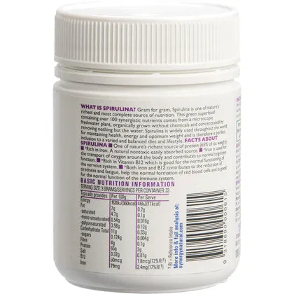 Synergy Natural Organic Spirulina Powder 100g