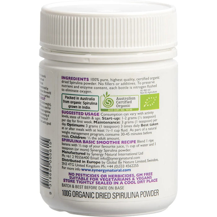 Synergy Natural Organic Spirulina Powder 100g