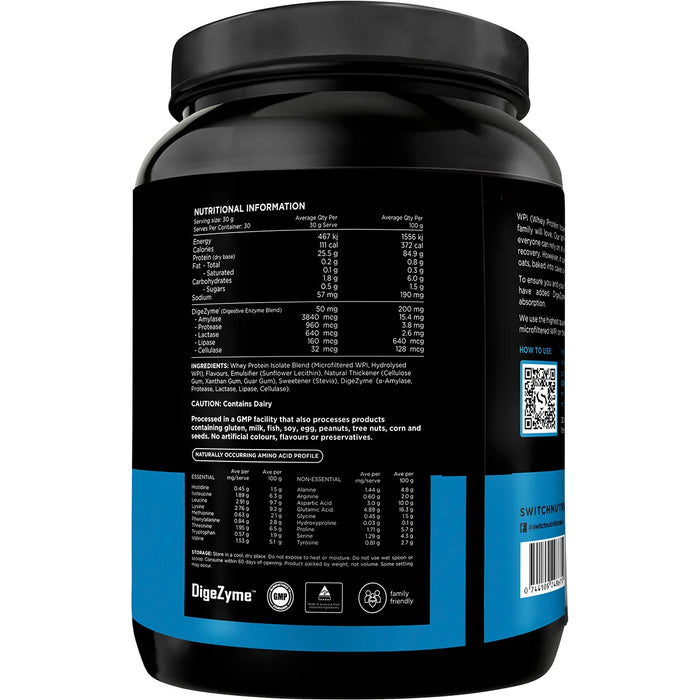 Switch Nutrition WPI Premium Whey Protein Isolate Vanilla Crème 900g