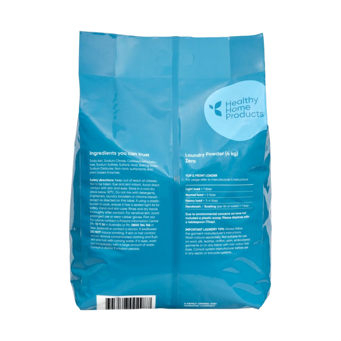 Abode Laundry Powder Zero 4kg Pouch — rear packshot