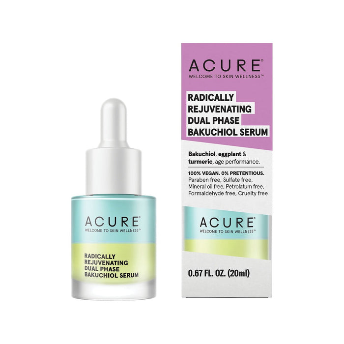Acure Radically Rejuvenating Dual Phase Bakuchiol Serum 20ml bottle and box front