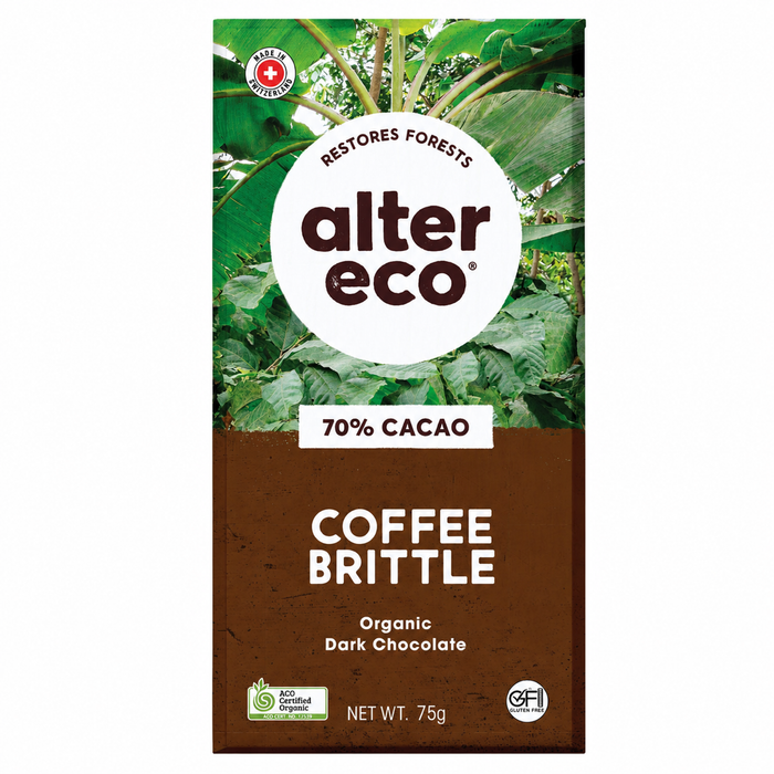 Alter Eco Coffee Brittle 70% organic dark chocolate 75g front pack