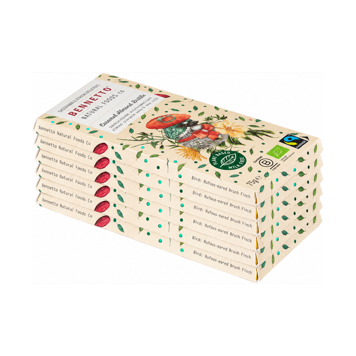Bennetto Caramel Almond Brittle Mylk Chocolate 75g, 6 bars on white