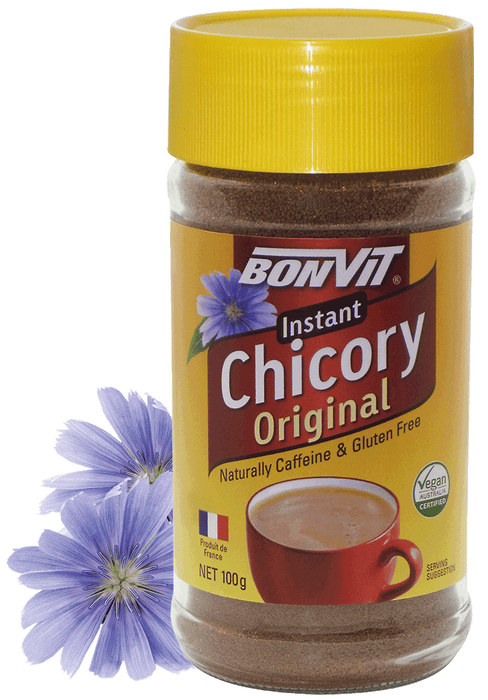 Bonvit Original Instant Chicory 100g jar with chicory flowers