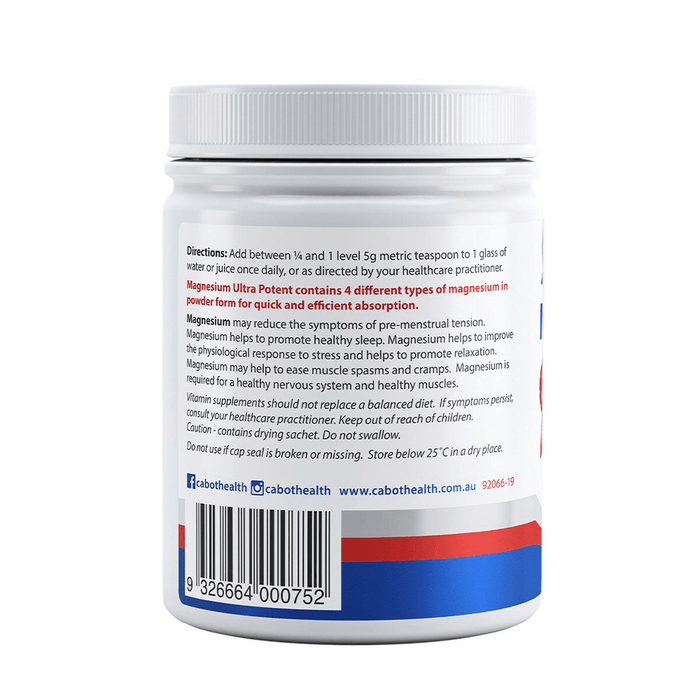 Cabot Health Magnesium Ultra Potent Citrus Powder 200g side label
