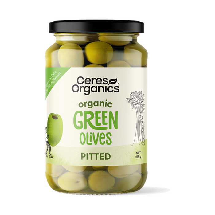 Ceres Organics Organic Green Olives Pitted 315g — front packshot