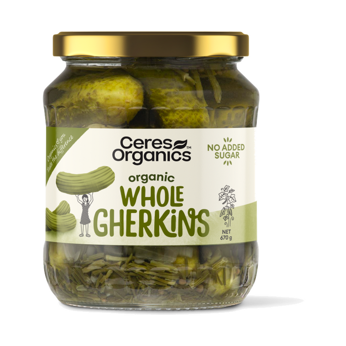 Ceres Organics Organic Whole Gherkins 670g — front packshot