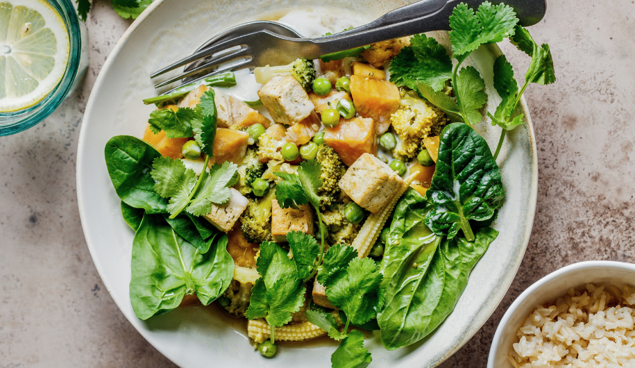 Serving suggestion: vegetable and tofu curry made with Ceres Organics Green Thai Curry Paste; additional ingredients not included