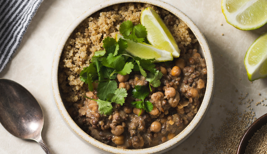 Serving suggestion: chickpea and lentil curry made with Ceres Organics Red Thai Curry Paste; additional ingredients not included