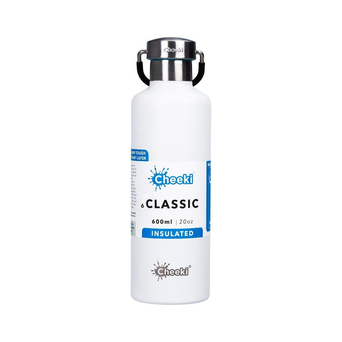 Cheeki Insulated Stainless Steel Bottle 600ml White white background packshot