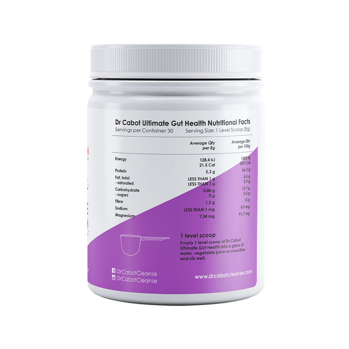 Cabot Health Ultimate Gut Health 250g side label