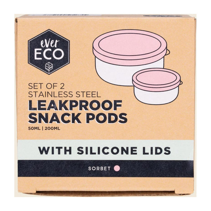 Ever Eco Stainless Steel Leakproof Snack Pods Sorbet 2 Pack packshot on white background