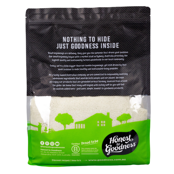 Honest to Goodness Celtic Sea Salt Fine 5kg back label on white background