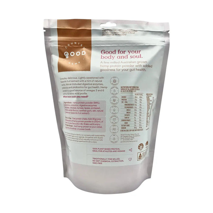 Good Country Hemp Hemp Protein Powder Vanilla 500g back pack