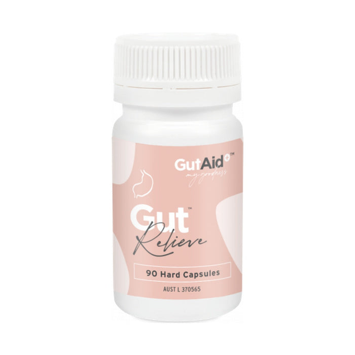 GutAid Gut Relieve 90 Capsules bottle on a white background