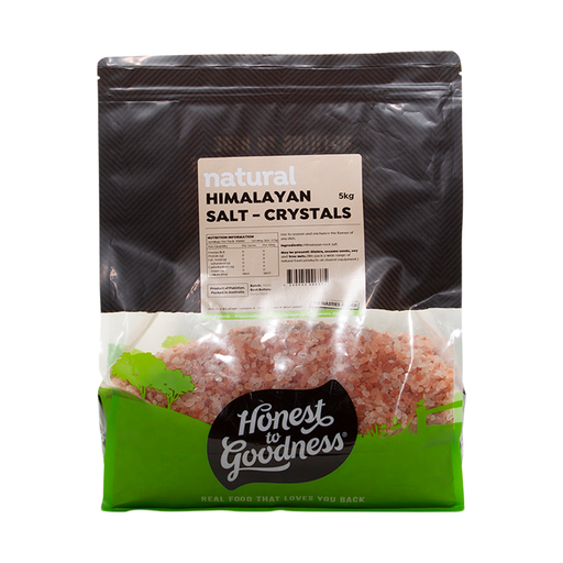 Honest to Goodness Himalayan Rock Salt Crystals 5kg front pack on white background