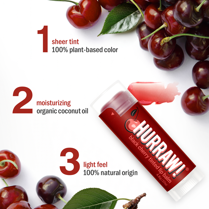 Hurraw Black Cherry lip balm with plant-derived tint and coconut oil