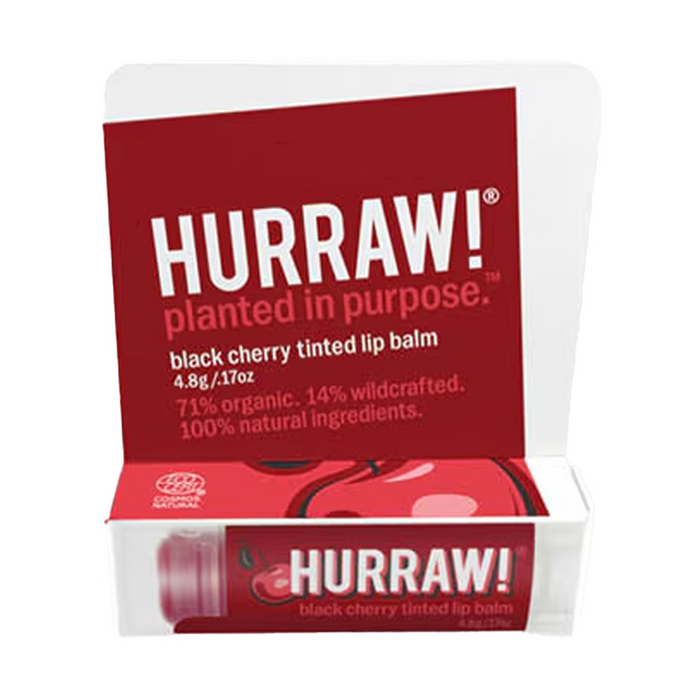 Hurraw Black Cherry tinted lip balm 4.8g in hangsell packaging