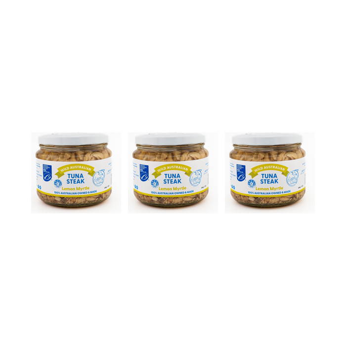 Little Tuna Wild Australian Tuna Steak in Lemon Myrtle 290g — 3 matching jars