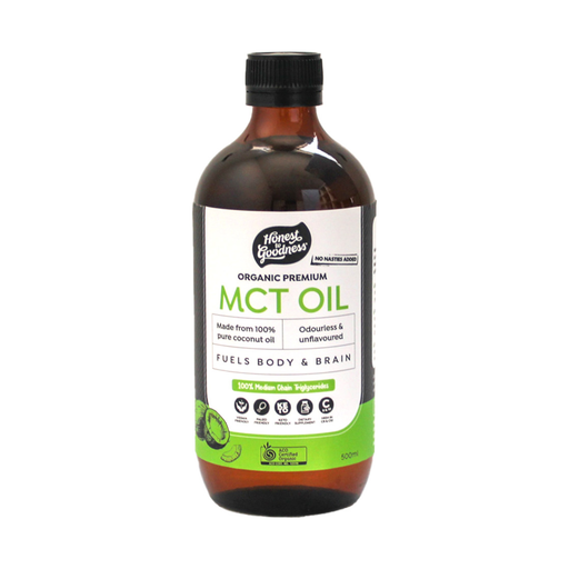 Honest to Goodness Organic Premium MCT Oil 500ml front pack on white background