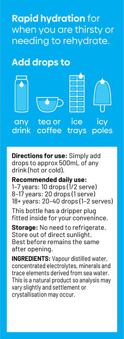 Mineralyte Hydrate+ 125ml current label directions, ingredients and storage