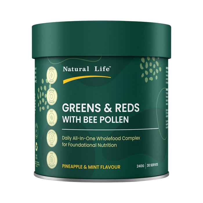 Natural Life Greens & Reds with Bee Pollen Pineapple & Mint 240g product image
