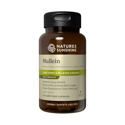 Nature's Sunshine Mullein 250mg 100 Vege Capsules — front bottle, AUST L 527331
