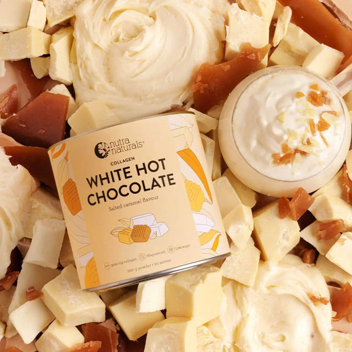 Nutra Naturals Collagen White Hot Chocolate Salted Caramel 200g lifestyle image