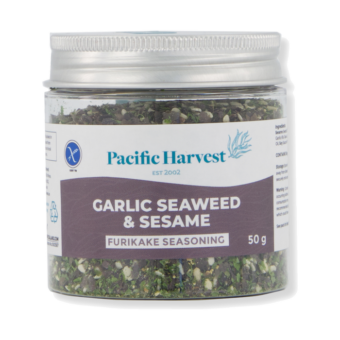 Pacific Harvest Garlic Seaweed & Sesame Seasoning 50g jar, front view