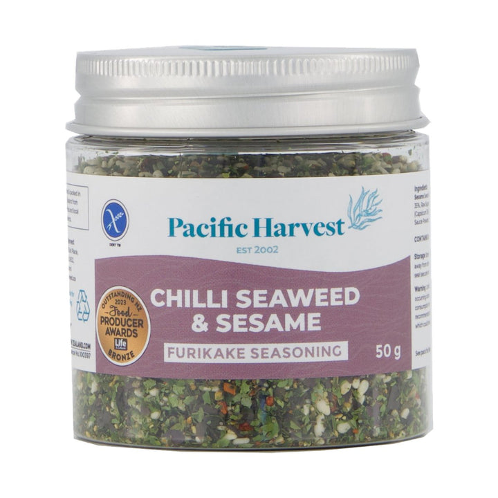 Pacific Harvest Chilli Seaweed & Sesame Seasoning 50g jar, front view