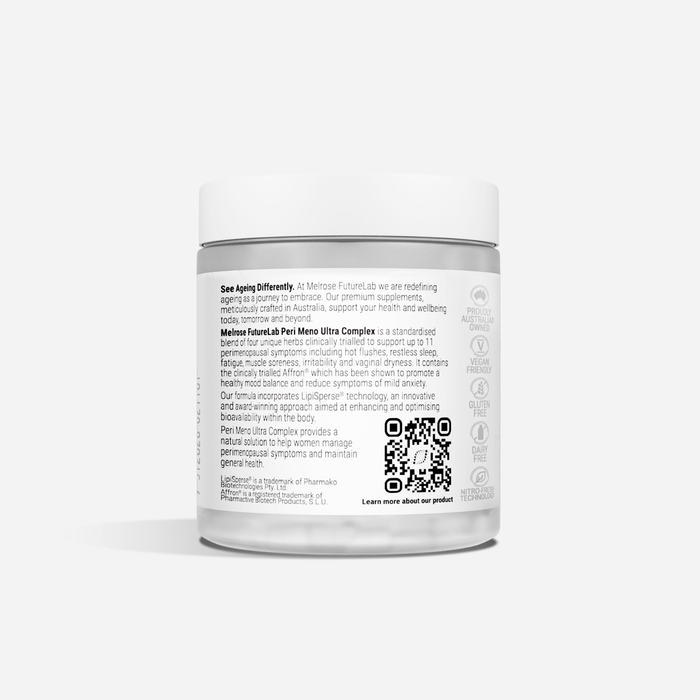 Melrose FutureLab Peri Meno Ultra Complex 60 Capsules ingredients and directions label