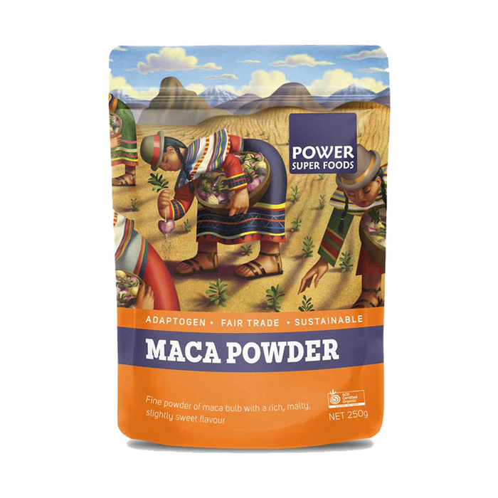 Power Super Foods Maca Powder Certified Organic 250g pouch, front view