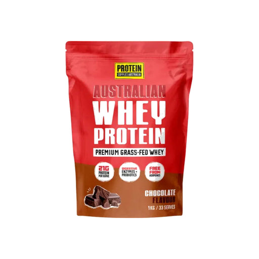 Protein Supplies Australia Australian Whey Protein 1kg Chocolate packshot on white background