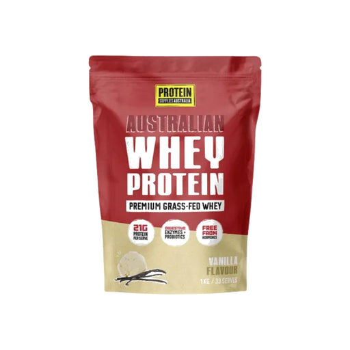 Protein Supplies Australia Australian Whey Protein 1kg Vanilla packshot on white background