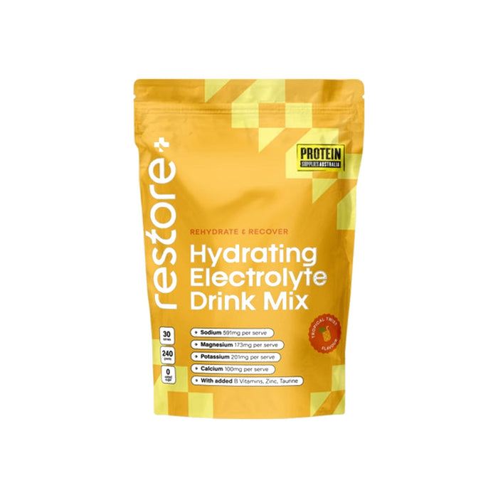 Protein Supplies Australia Restore Electrolyte Drink Mix 240g Tropical Twist packshot on white background