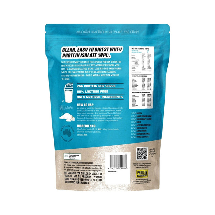 Protein Supplies Australia WPI Whey Protein Isolate 500g Unflavored back of pack