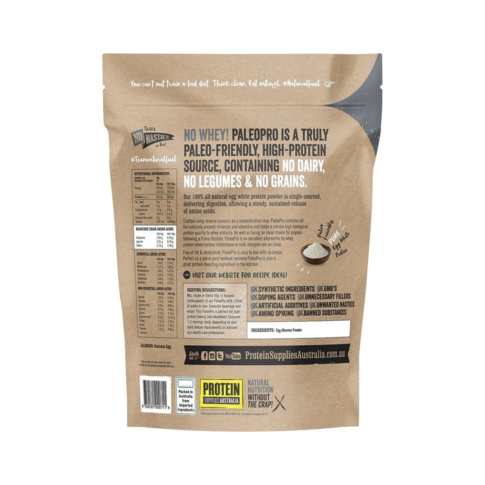 Protein Supplies Australia Paleo Pro Egg White Protein Unflavoured 400g back of pack